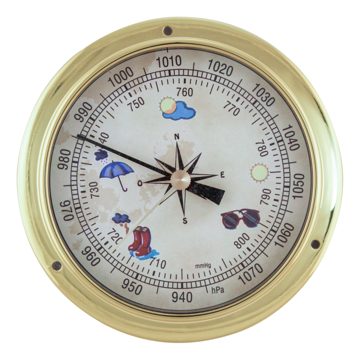 Barometr mosazný, barevný ciferník – průměr 11,5 cm