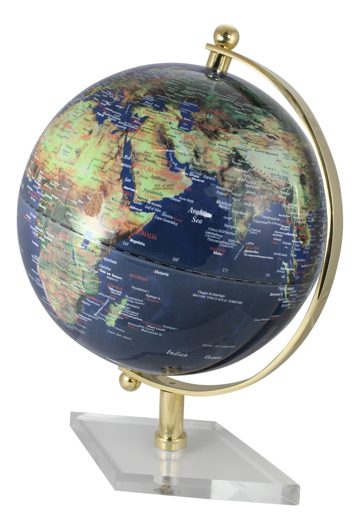 Glóbus tmavě modrý, mosaz na akrylátovém podstavci – výška 44 cm