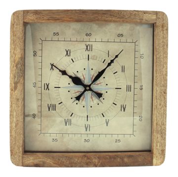 Nástěnné hodiny z mangového dřeva – 30,5 × 30,5 × 6,5 cm (9581)