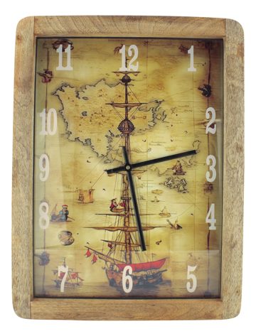 Nástěnné hodiny z mangového dřeva – 30,5 × 40,5 × 6,5 cm
