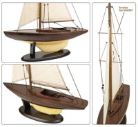 Model plachetnice, dřevo s látkovými plachtami, slonovinová/hnědá – 42 × 11 × 55 cm