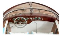 Model motorového člunu ze dřeva, kovu a kůže – délka 51 cm