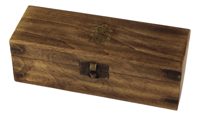 Dalekohled z mosazi v antické úpravě v dřevěné krabičce – délka 35 cm