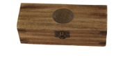 Dalekohled mosazný s kůží, antický vzhled, v dřevěné krabičce – délka 38 cm