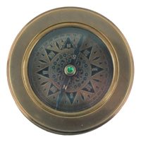 Kompas s výklopnou lupou, patinovaná mosaz – průměr 6,7 cm