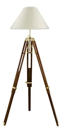 Lampa trojnožka, dřevo a mosaz, 230 V – výška 91–147 cm, bez stínidla