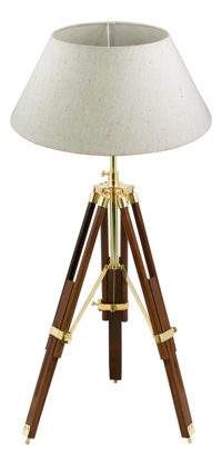 Lampa trojnožka, dřevo a mosaz, 230 V – výška 43–83,5 cm, bez stínidla