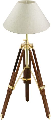 Lampa trojnožka, dřevo a mosaz, 230 V – výška 43–83,5 cm, bez stínidla