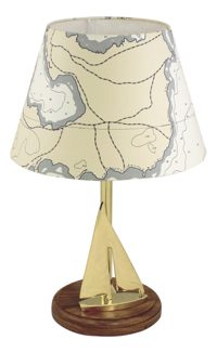 Lampa s plachetnicí, mosaz a dřevo – výška 28 cm, bez stínidla