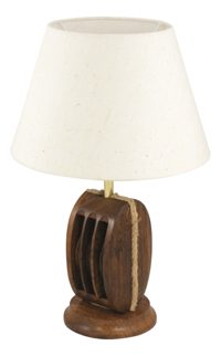 Stolní lampa ve tvaru lodní kladky, dřevěná – výška 29 cm, bez stínidla