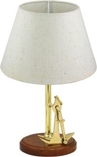 Stolní lampa s kotvou, mosaz a dřevo – výška 28,5 cm, bez stínidla