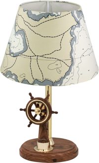 Stolní lampa ve tvaru kormidelního stanoviště, dřevo a mosaz – výška 27,5 cm, bez stínidla