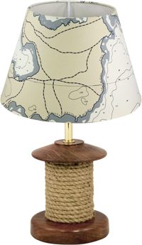 Stolní lampa s lodním lanem, dřevěná – výška 28 cm, bez stínidla