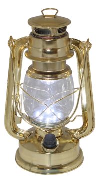 LED lucerna na baterie, železná, mosazná barva – výška 24,5 cm