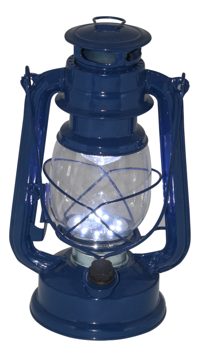LED lucerna na baterie, železná, modrá – výška 24,5 cm