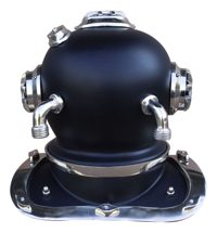Potápěčská helma železná v niklovo-černém provedení – 25 × 22 × 26 cm
