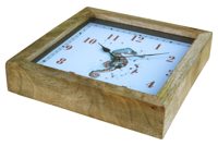 Nástěnné hodiny s mořským koníkem z mangového dřeva – 30,5 × 30,5 × 6,5 cm