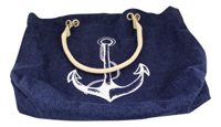 Nákupní taška z denimu s potiskem kotvy a kormidla – 48/60 × 14 × 47 cm