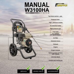 Waspper W3100HA benzínová vysokotlaková myčka, Honda, 5,5 HP, 213 bar/3 100 PSI - Obrázek 12