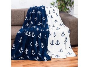 Plyšová deka bílá s kotvou 200 x 150 cm - Obrázek 4