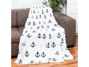 Plyšová deka bílá s kotvou 200 x 150 cm - Obrázek 3