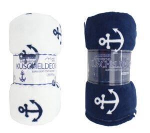 Plyšová deka bílá s kotvou 200 x 150 cm - Obrázek 1