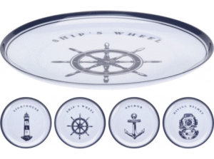 Mělký nerozbitný talíř z melaminu s námořnickým vzorem - Ø 28 cm - 4 druhy - Obrázek 1